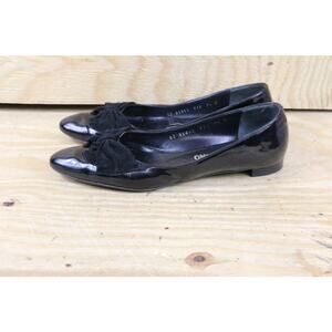 Salvatore Ferragamo Flats Black Suede 9.5 B Patent Leather Bow Slip On Shoes